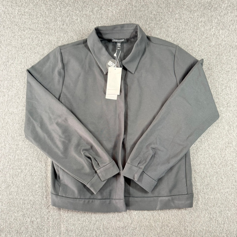 NWT Eileen Fisher Classic‎ Collar Jacket Graphite Gray Tencel Blend Small